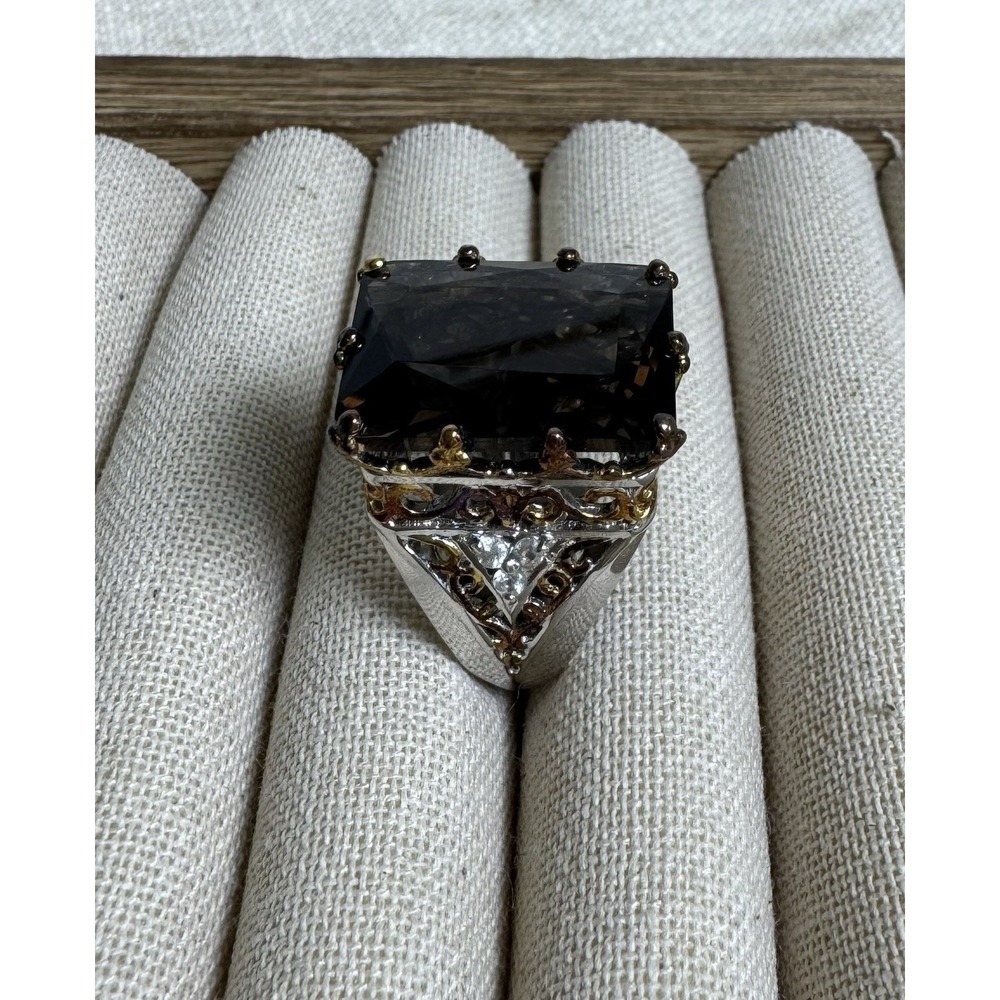Gems en Vogue 6‎ Michael Valitutti NH Sterling & Gold Vermeil Smokey Quartz Ring